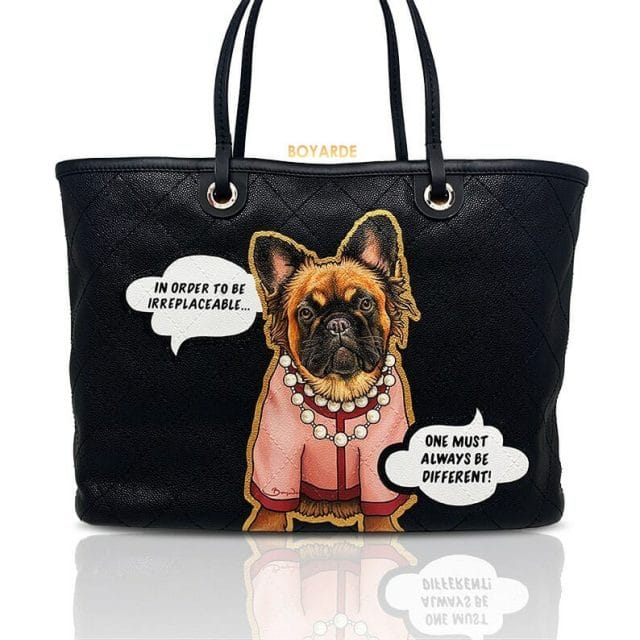 dog painting on Chanel bag